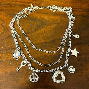 3 tiered silver charm necklace